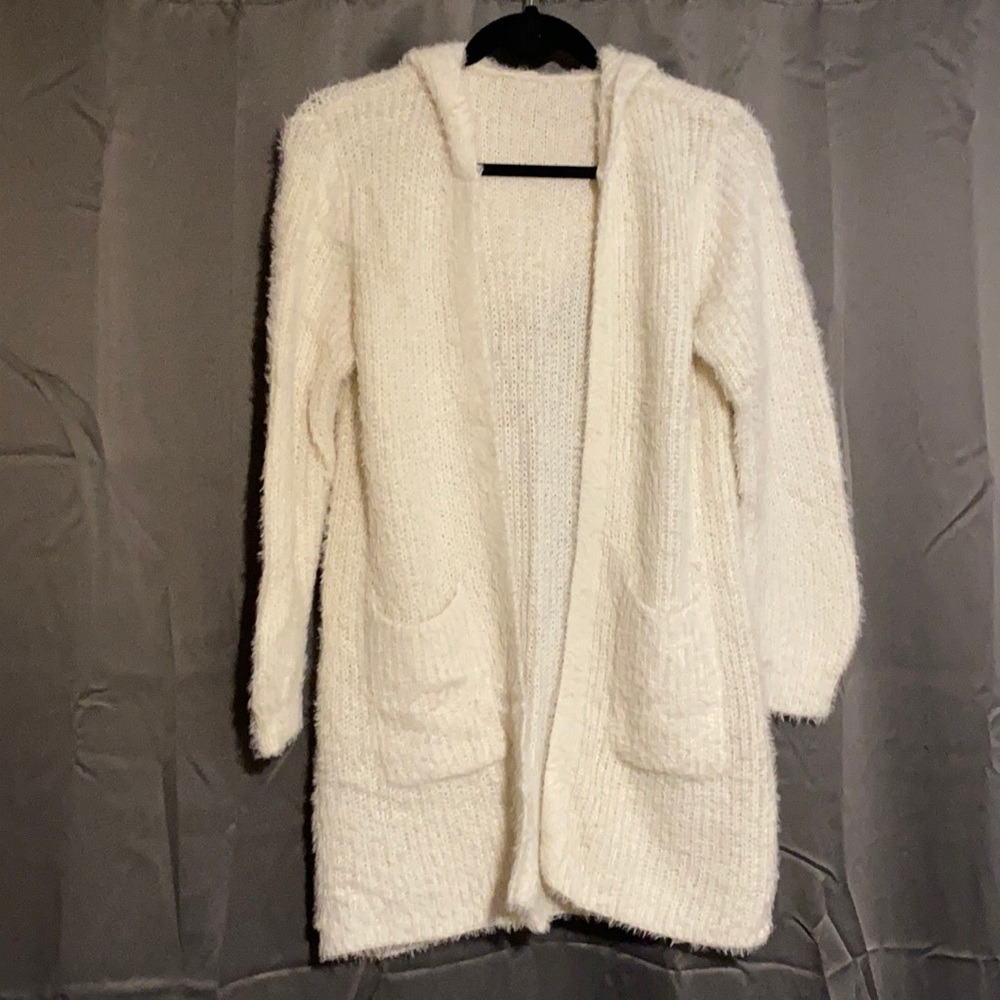 White eyelash hooded cardigan